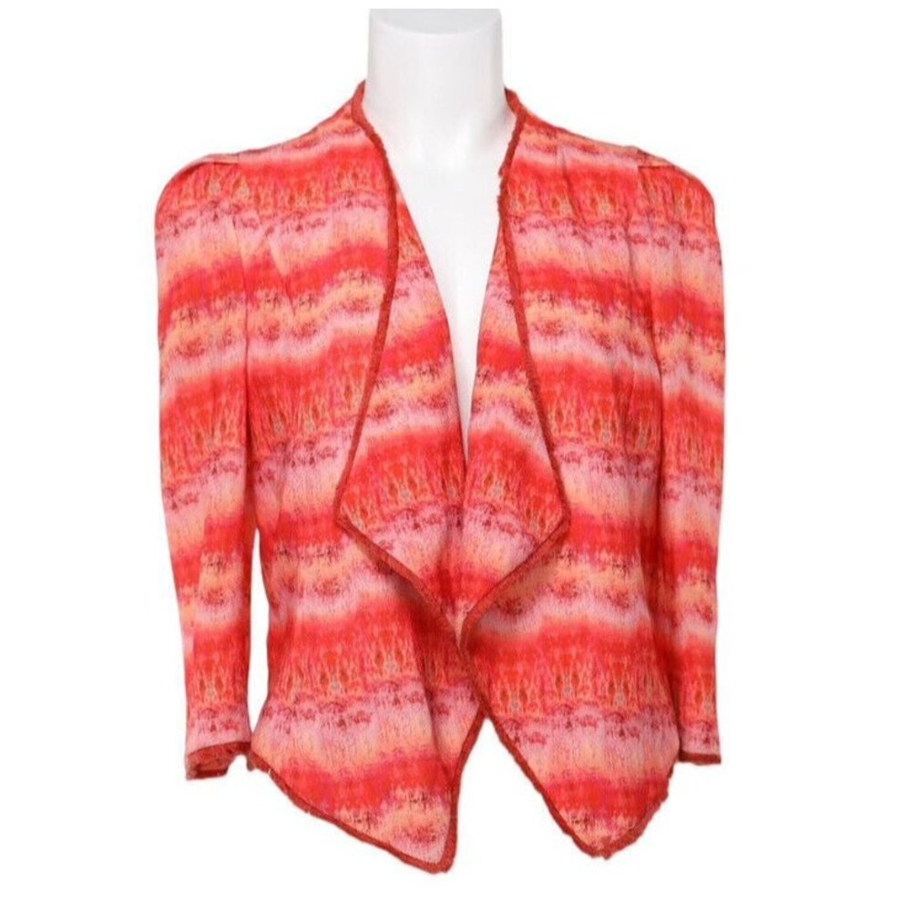Mcginn Open Cardigan Blouse women’s Size S Coral Orange Abstract Gorgeous Color